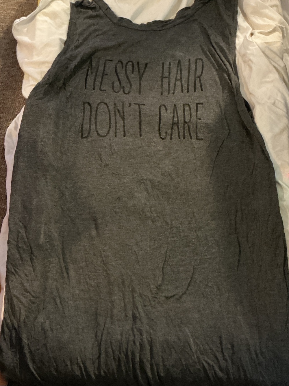 torrid Charcoal Gray Graphic Tunic Tank - "Messy Hair Don't Care"